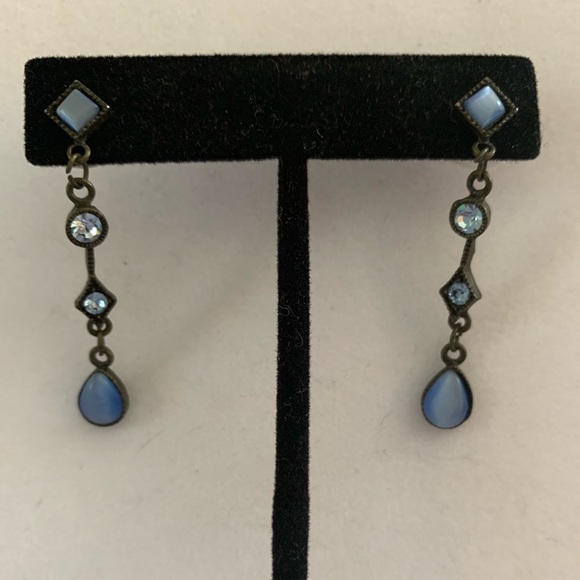 Blue/Clear Crystal Cats Eye Drop Earrings - Picture 2 of 5